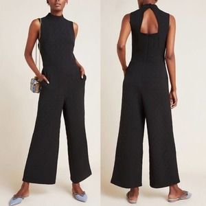 ANTHROPOLOGIE Eva Franco Anthropologie Charley Mock Neck Jumpsuit Black {3D10}